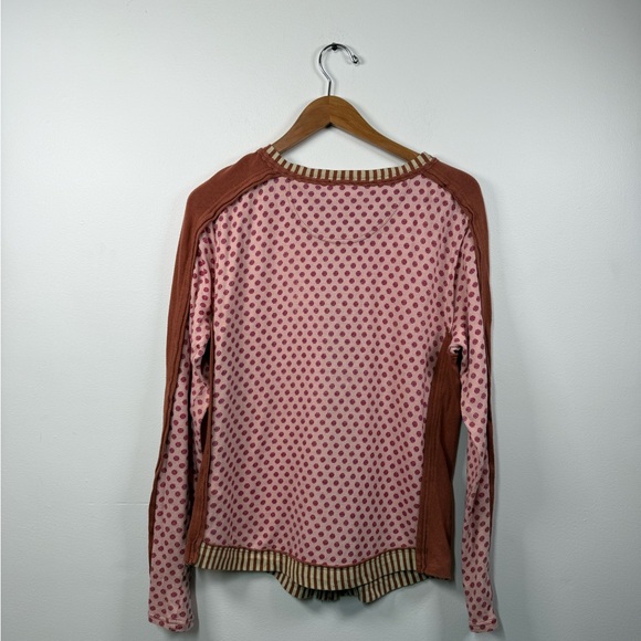 Free People Instant Classic Long Sleeve Patchwork Tee Button Up Boho - Picture 4 of 6